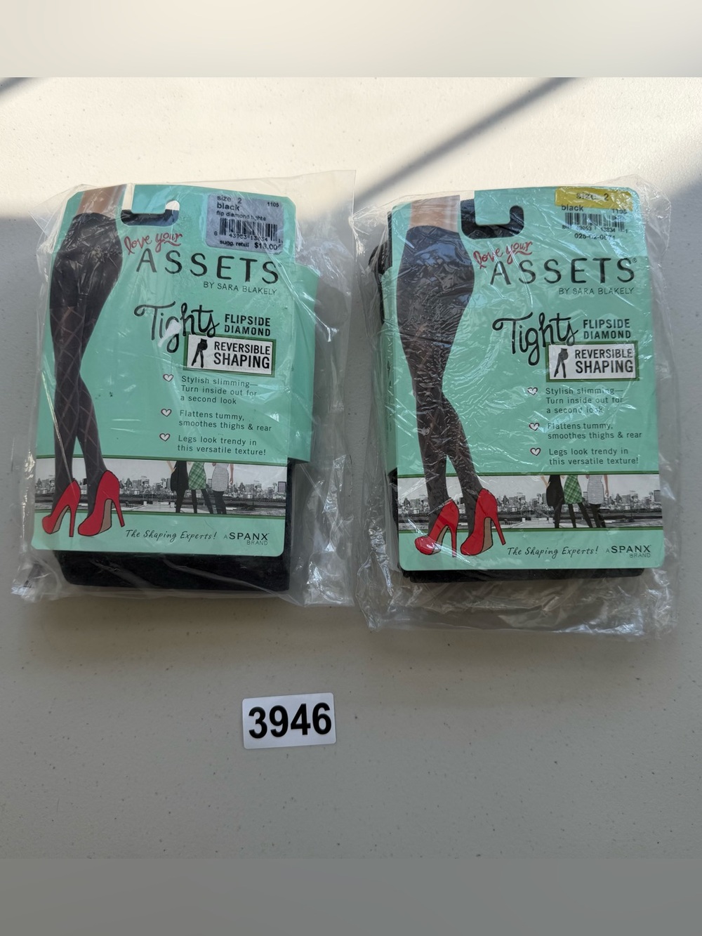 New Spanx Love Your Assets Black Tights Diamond Size 2 Reversible Shaping 2 Pack